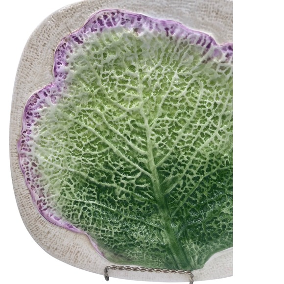 Italian majolica cabbage leaf platter plate by Ceramiche Leonardo 11.5" - Picture 2 of 5